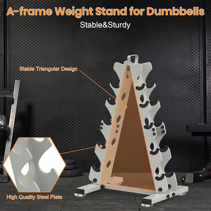 TomCare 6-Tier|5-Tier|4-Tier|2-Tier Dumbbell Rack Stand Only for Home Gym | Stable A-Frame, Fits 5–35 lb Dumbbells, Protective Padded Cradles, Adjustable Feet, Easy-Carry Handle (Stand Only)