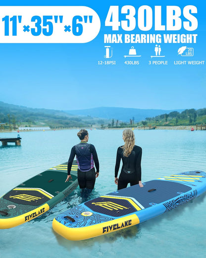 Inflatable Paddle Board 11' x 35'' Wide Stable Design,Stand Up Paddleboard with Sup Accessories Backpack,Pump,Ankle Leash,Adjustable Paddle,Non-Slip Comfort Deck for Adult Youth