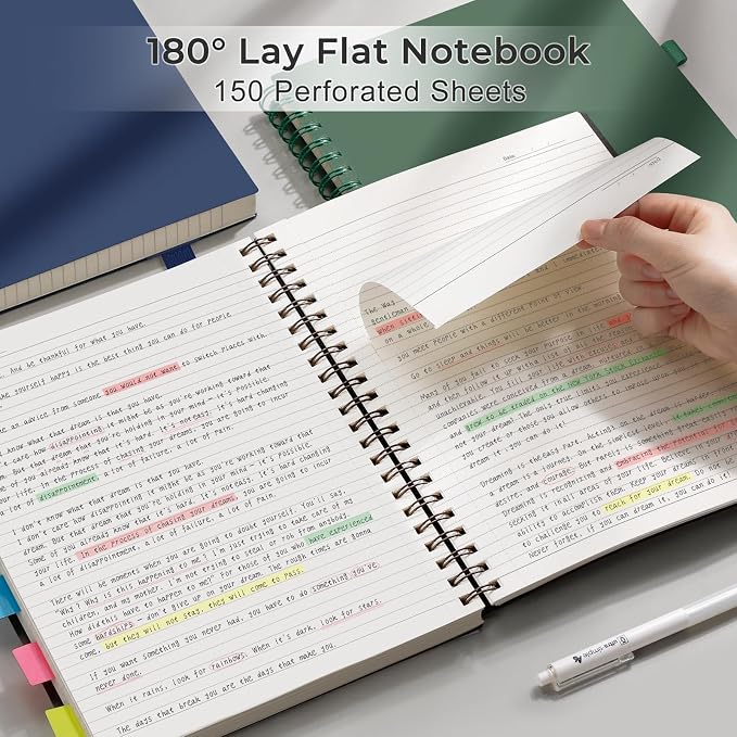AHGXG Spiral Notebook College Ruled - Spiral Journal Perforated Notebook A4 8.5" x 11", 300 Pages Easy Tear Perforated Pages, 100GSM Thick Paper, Plastic Hardcover, for Writing Work School, Pink