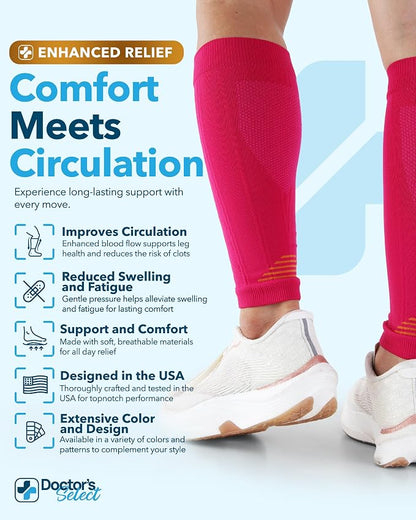 Doctor's Select 2 Pairs Copper Calf Compression Sleeve - Leg Compression Sleeves for Women & Men, Shin Splint Relief