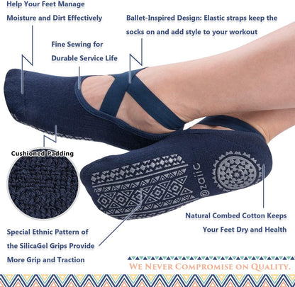 Ozaiic Yoga Socks for Women Non-Slip Grips & Straps, Ideal for Pilates, Pure Barre, Ballet, Dance, Barefoot Workout