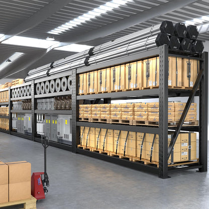 Bepatio 77" W Storage Shelves Heavy Duty Garage Shelving 8000LBS 4 Tier Metal Shelving Unit, Adjustable Shelves, Steel Industrial Shelving for Basement Warehouse Commercial,77" W*24" D*72”H,Black