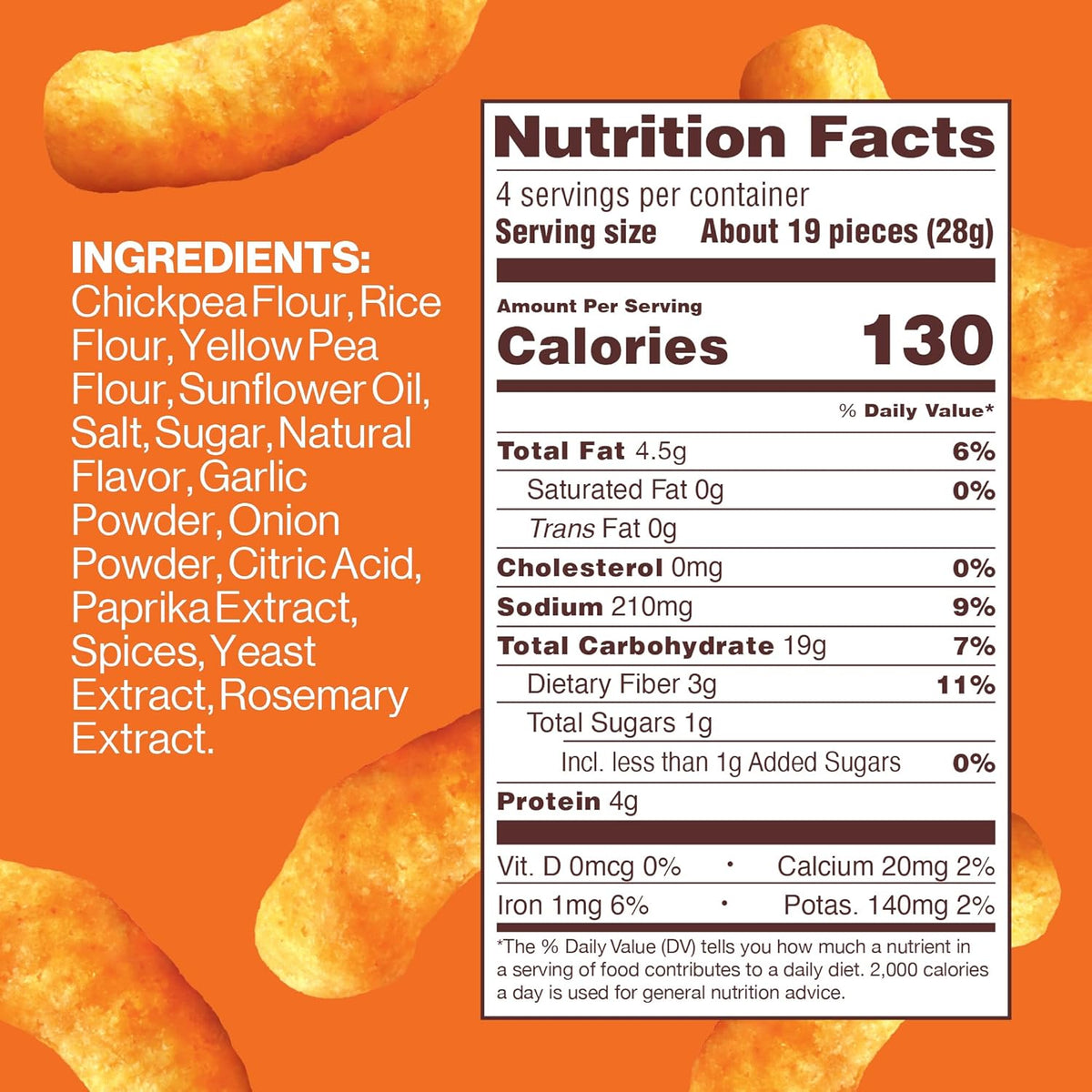 Hippeas Chickpea Puffs, Cheezy Vibes, 4 Ounce (Pack of 6), 4g Protein, 3g Fiber, Vegan, Gluten-Free, Crunchy, Plant Protein Snacks