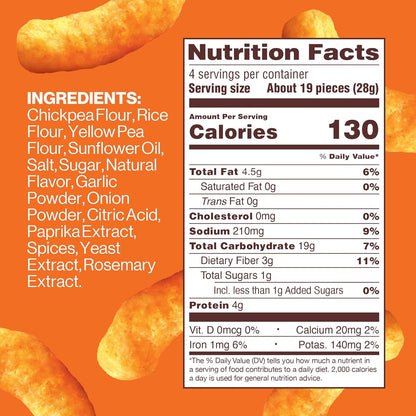 Hippeas Chickpea Puffs, Cheezy Vibes, 4 Ounce (Pack of 6), 4g Protein, 3g Fiber, Vegan, Gluten-Free, Crunchy, Plant Protein Snacks