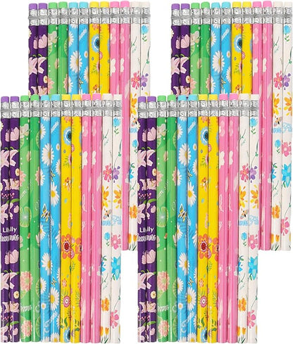 48 pcs Flowers Pencils with Eraser Wood Pencils Bulk for Writing and Drawing (Flowers, 48)