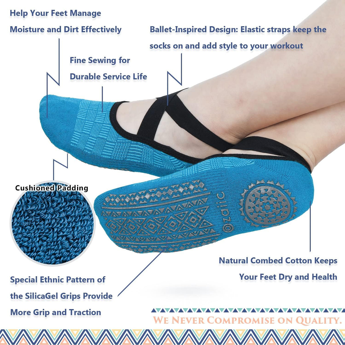 Ozaiic Yoga Socks for Women Non-Slip Grips & Straps, Ideal for Pilates, Pure Barre, Ballet, Dance, Barefoot Workout