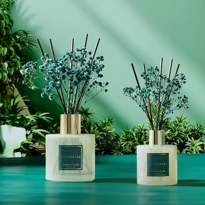 COCORRÍNA Reed Diffuser - Cashmere Vanilla 17 Fl.oz Reed Diffuser with 8 Sticks Scented Diffuser with Preserved Flowers for Bathroom Home Decor