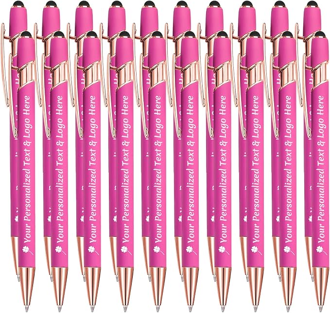 STREADVE Personalized Custom Pens 20 Engraved Writing Pen with Name Logo, Customized Promotional Items Stylus Pen Gifts for Women Realtor Quinceañera Wedding Business, Pink