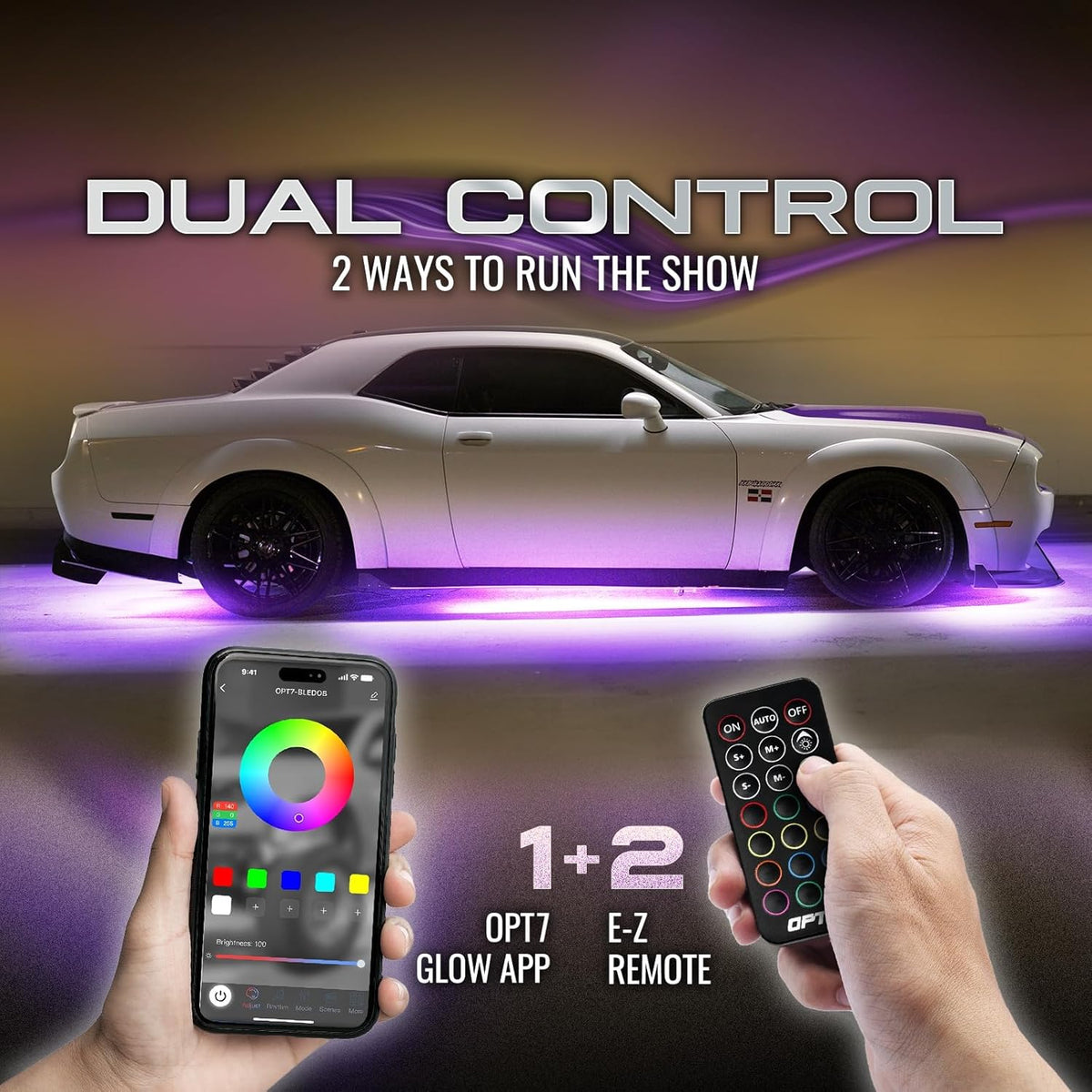 OPT7 Aura Flexible Underglow Car Lights with APP & Remote Control, Exterior Neon Accent Underbody Lighting Kit, 4 PCS RGB LED Light Strips for Cars Trucks RV, Waterproof, Multi Colors Music Mode, 12V