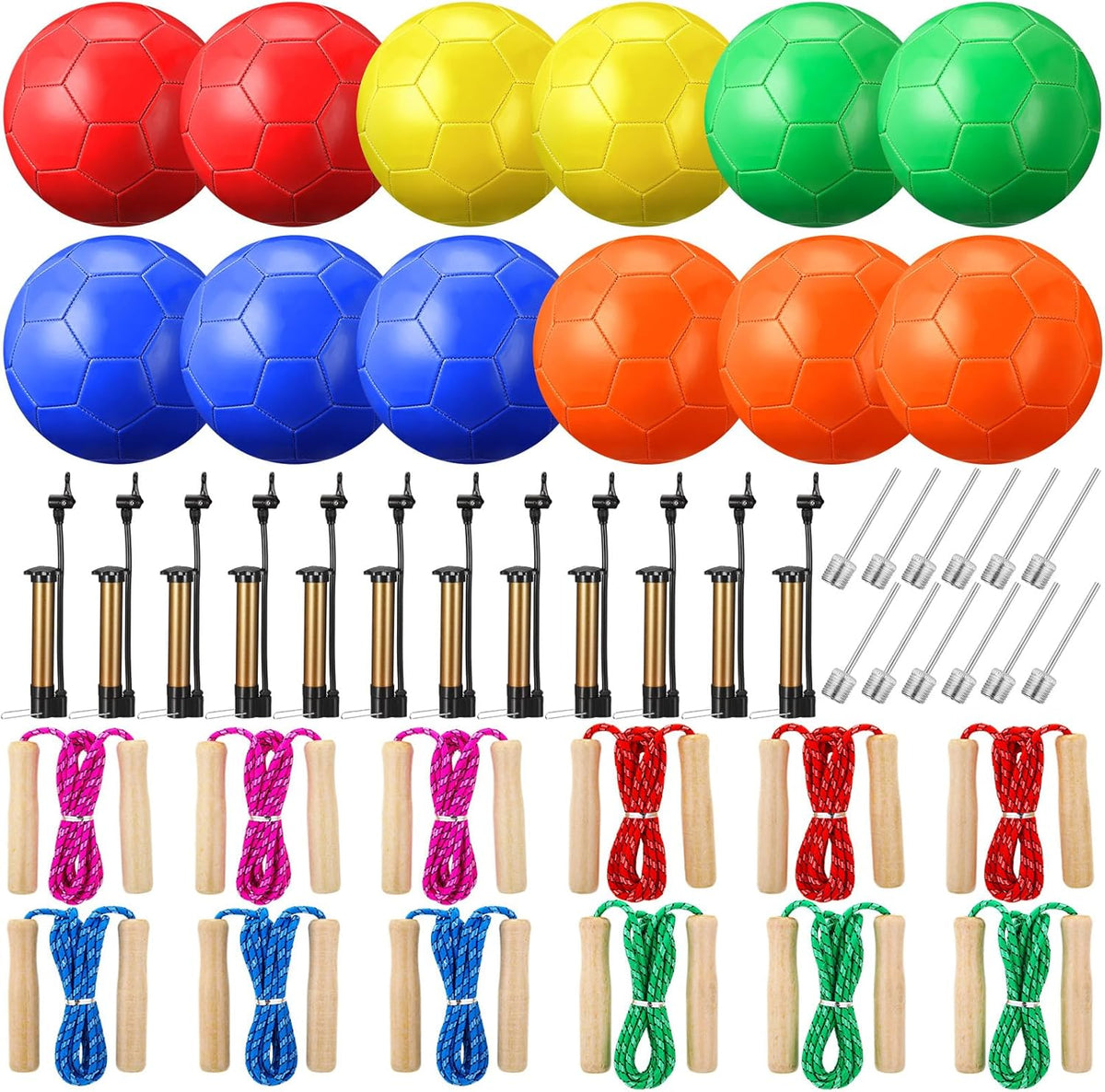 12 Sets Operation Christmas Deflated Soccer Ball Bulk with Pump Jump Rope, Bulk Soccer Balls 7.25 ft Adjustable Skipping Rope Outside Sport Balls