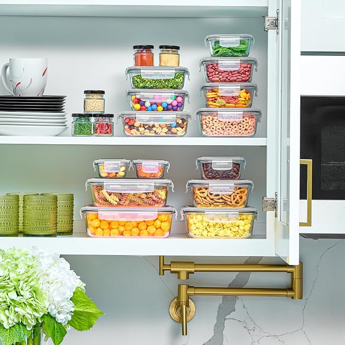 40pc Set Glass Food Storage Containers & Bowls with Airtight Lids - Leakproof BPA-Free Meal Prep Airtight Stackable Lunch Boxes, Kitchen Pantry & Storage Organizers - Microwave Freezer Dishwasher Safe