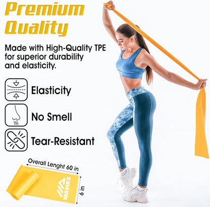 Exercise Resistance Bands for Working Out Set of 5 for Women and Men, Stretch Bands for Exercise, Physical Therapy, Arms Legs Workout, Stretching, Home Fitness