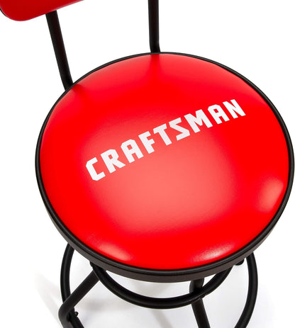Craftsman Adjustable Height Work Shop Stool, 29 to 34-inches Tall, Rip-Resistant Padded Vinyl Seat, 300-lb Capacity, 360-degree Footrest, Non-Marring Feet