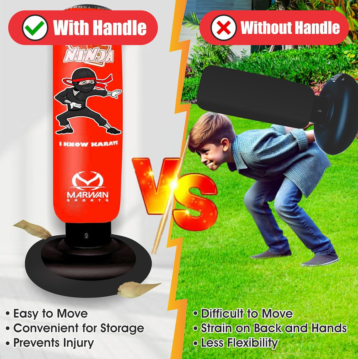 Durable Inflatable Kids Punching Bag for Karate and Boxing – Bounce-Back Martial Arts Bag for Boys and Girls, Great Birthday Gift to Relieve Energy and Build Skills for Boys Ages 4-12