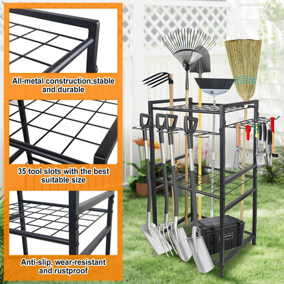 3 Tier Garden Tool Organizer, Yard Tool Tower Rack, Tool organizer up to 78 Tools, Heavy Duty Garden Tool Organizer for Garage, Yard, Patio, Shed, Indoors and Outdoors, Black