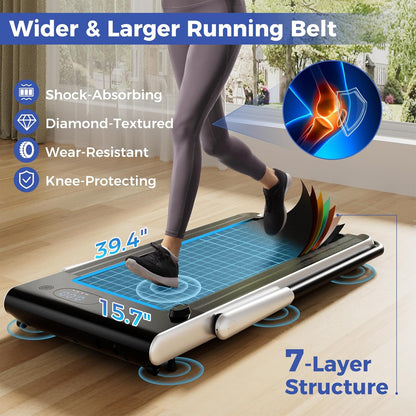 GYMAX Walking Pad Treadmill, 3HP Under Desk Treadmills with 340LBS Capacity, LED Display, Remote & APP Control, 3 in 1 Portable Compact Running Jogging Machine for Home Office Gym Exercise