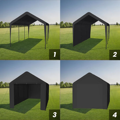 Carport 10x20 Heavy Duty Portable Garage w/Removable Sidewalls & Roll-Up Door Car Canopy Party Tents Waterproof UV Resistant All Weather Car Port for Trucks,Boats (Black)