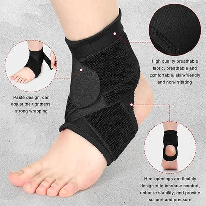 Honoson 2 Pcs Ankle Brace Kid Ankle Support Youth Neoprene Lace up Compression Sleeve Foot Brace Stabilizer with Adjustable Strap for Sport Sprained Plantar Fasciitis Achilles Tendonitis(Black,M)