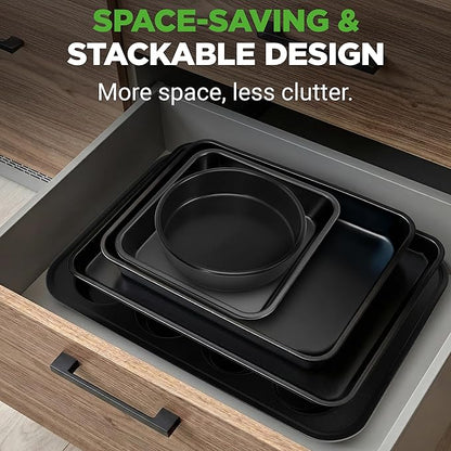 NutriChef Stackable Non-Stick Baking Pan Set – Carbon Steel Bakeware Set w/ Cookie Sheet, Muffin & Loaf Pan, Double Coated for Easy Release, Oven & Dishwasher Safe, Resists Warping, – Easy to Clean