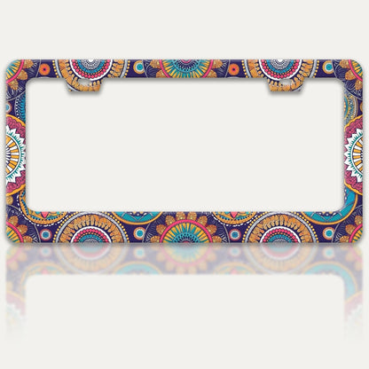 Mandala Flowers License Plate Frame Floral Print License Plate Holders Funny Stainless Steel Auto Accessory Bracket 2 Hole with Screws Universal Us Car License Plate Frames 6x12 Inch for Women Men