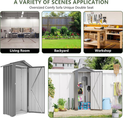 2.5x1.4 FT Outdoor Storage Shed, Small Metal Garden Shed with Adjustable Shelves, Mini Outside Tool Sheds with Lockable Hinged Door, Waterproof Outdoor Storage Cabinet for Backyard, Patio, Lawn, Black