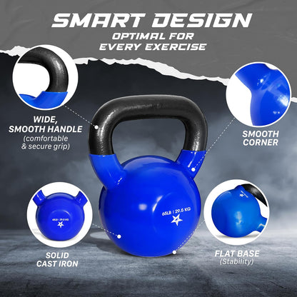 Yes4All 5-100 LB Kettlebells Vinyl Coated Cast Iron for Dumbbell Weights Exercises, Gym, Fitness, Full Body Workout Equipment Push up, Grip and Strength Training