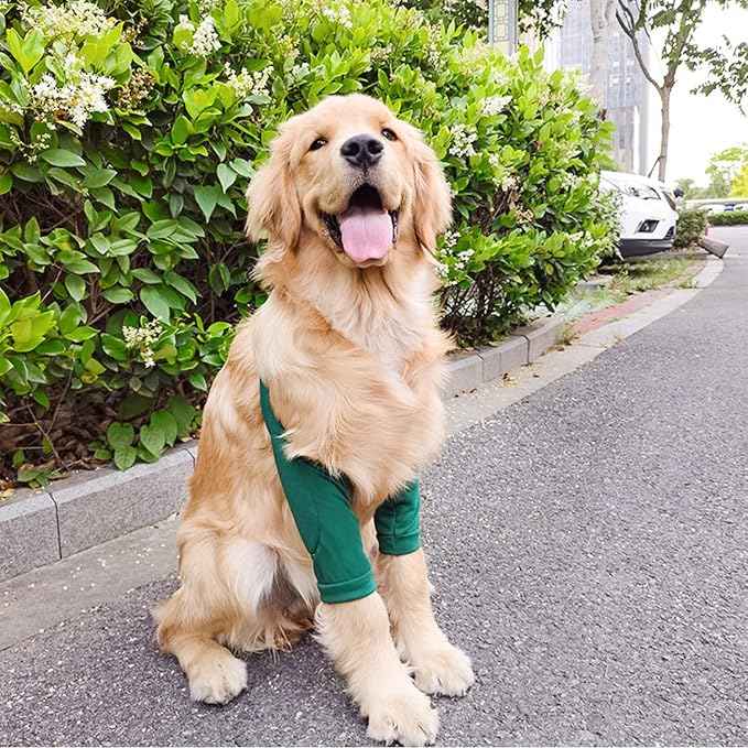 HDKUW Dog Elbow Protector, Dog Front Leg Recovery Sleeve for Prevent Licking Wound, Elbow Sleeves with Mesh Pad for Medium Large Dogs Green 3XL