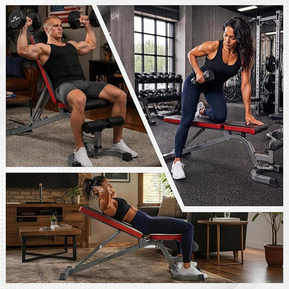 HULKFIT Adjustable Folding Weight Bench, Heavy Duty Workout Bench with Multiple Backrest Positions, Stable Incline Decline Flat Exercise Bench for Full Body Strength Training at Home Gym