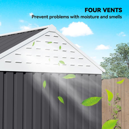 Outsunny 8' x 6' Outdoor Storage Shed, Metal Garden Shed with Window & Double Lockable Door, Outdoor Tool Shed Storage with Sloped Roof for Backyard, Patio, Garage, Lawn, Dark Gray
