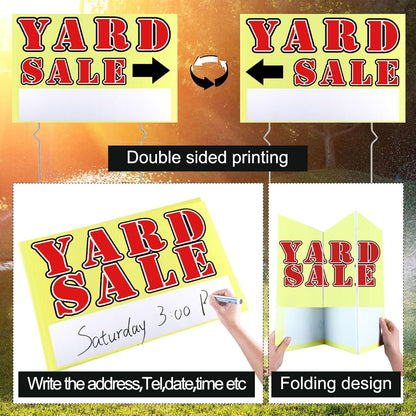Marsui 3 Pcs Yard Sale Sign 23.6 x 15.7 Inch Double Sided Yard Sale Sign with Metal Stake and Directional Arrow for Outdoor
