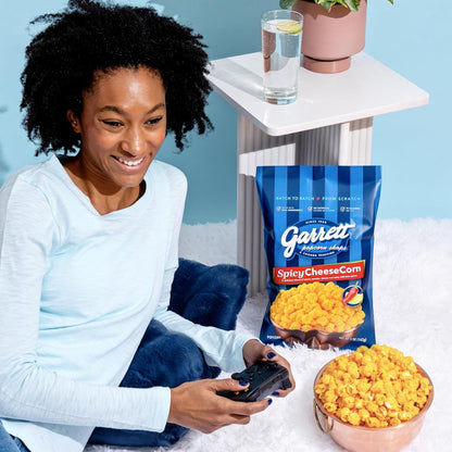 Garrett Popcorn Spicy CheeseCorn, 5.0oz, 4 Bags, Spicy Cheddar Popcorn, Gluten Free, Bold Snack, Popped Popcorn Bags