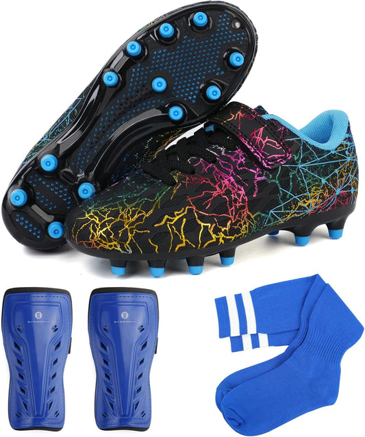 brooman Kids Firm Ground Soccer Cleats Girls Football Cleats with Shin Guards and Soccer Socks