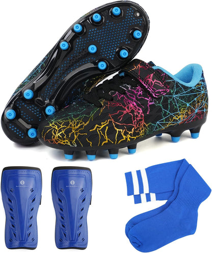 brooman Kids Firm Ground Soccer Cleats Girls Football Cleats with Shin Guards and Soccer Socks