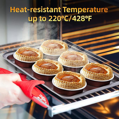 Beasea Disposable Mini Pie Tins with Lids, 120 Pack 4” 7.3oz 215ml Small Round Aluminum Baking Tart Foil Container for Individual Dessert Cupcake Cheesecake Ramekin Quiche Oven Dishes - Wine Red