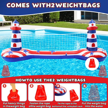 EagleStone Inflatable Pool Float Set with Volleyball Net & Basketball Hoop,2-in-1 Floating Water Games for Kids Adults, Backyard Beach Summer Toys, Heavy-Duty PVC Family Pool Party Essentials