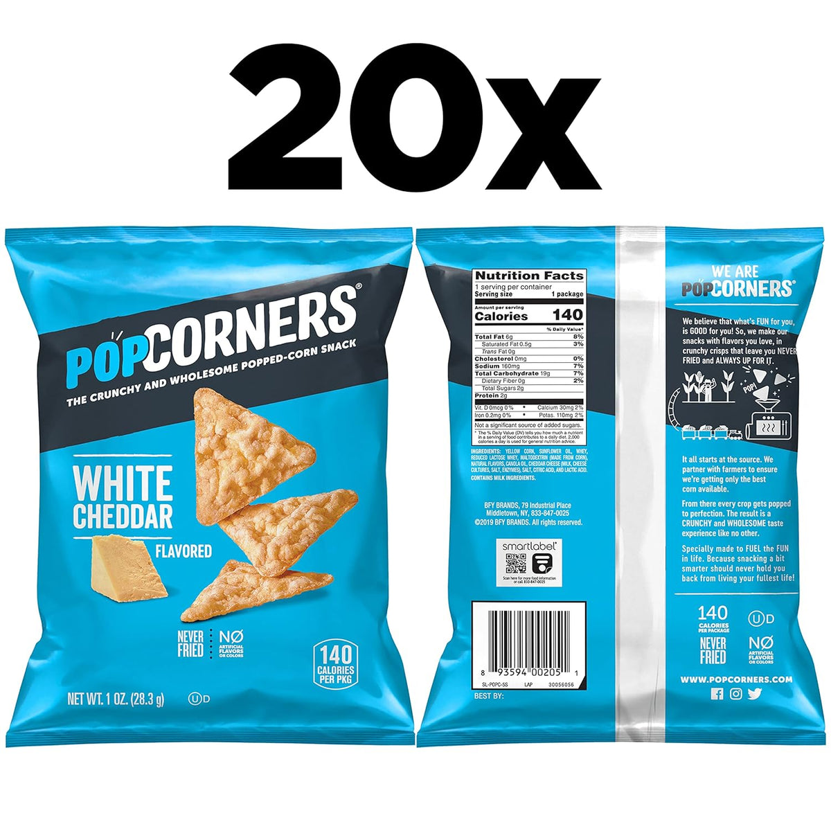 PopCorners Popped Corn Snacks, White Cheddar, 1 Ounce (Pack of 20) (Packaging May Vary)