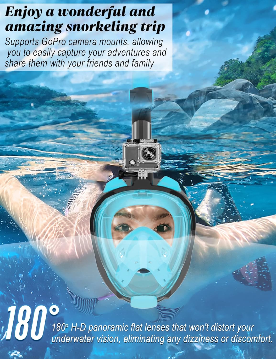 W WSTOO Full Face Snorkel Mask Adults,Suitable for Beginners Dry Top Snorkeling Gear,Can Your Mouth or Nose to Breathe,180 Degrees Panoramic View,Anti-Fog Anti-Leak,Summer Travel and Vacationing Gifts