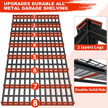 REIBII 55.2'' W x 78.2'' H x 26'' D, 5-Tier Metal Garage Shelving Units, 3000LBS Capacity, Adjustable Heavy Duty Shelves, 2 Pack