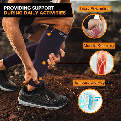Doc Miller Calf Compression Sleeves 30-40 mmHg for Men & Women, 1 Pair | Knee High, Medical Grade, Footless Compression Socks, Shin Splints, Leg Swelling, Varicose Veins, Wide Calf, Nurses, Recovery