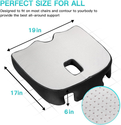 Benazcap X Large Memory Seat Cushion for Office Chair Pressure Relief Sciatica & Tailbone Pain Relief Memory Foam Firm Coccyx Pad for Long Sitting, for Office Chair, Gaming Chair and Car Seat Upgrade