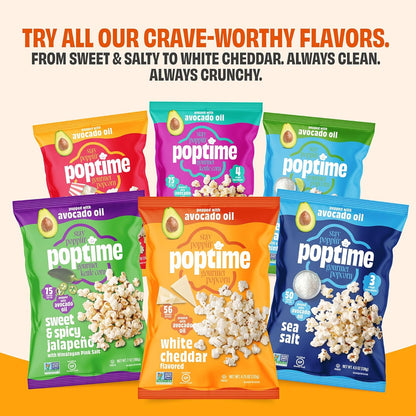 Poptime White Cheddar Popcorn Snack Bags – Gourmet Popcorn Bags, Healthy Snack With Heart-Healthy Avocado Oil, Crunchy, Cheesy, Gluten Free, Vegan, Low Calorie, Non-GMO, Kosher - 4.75 oz - Pack 12
