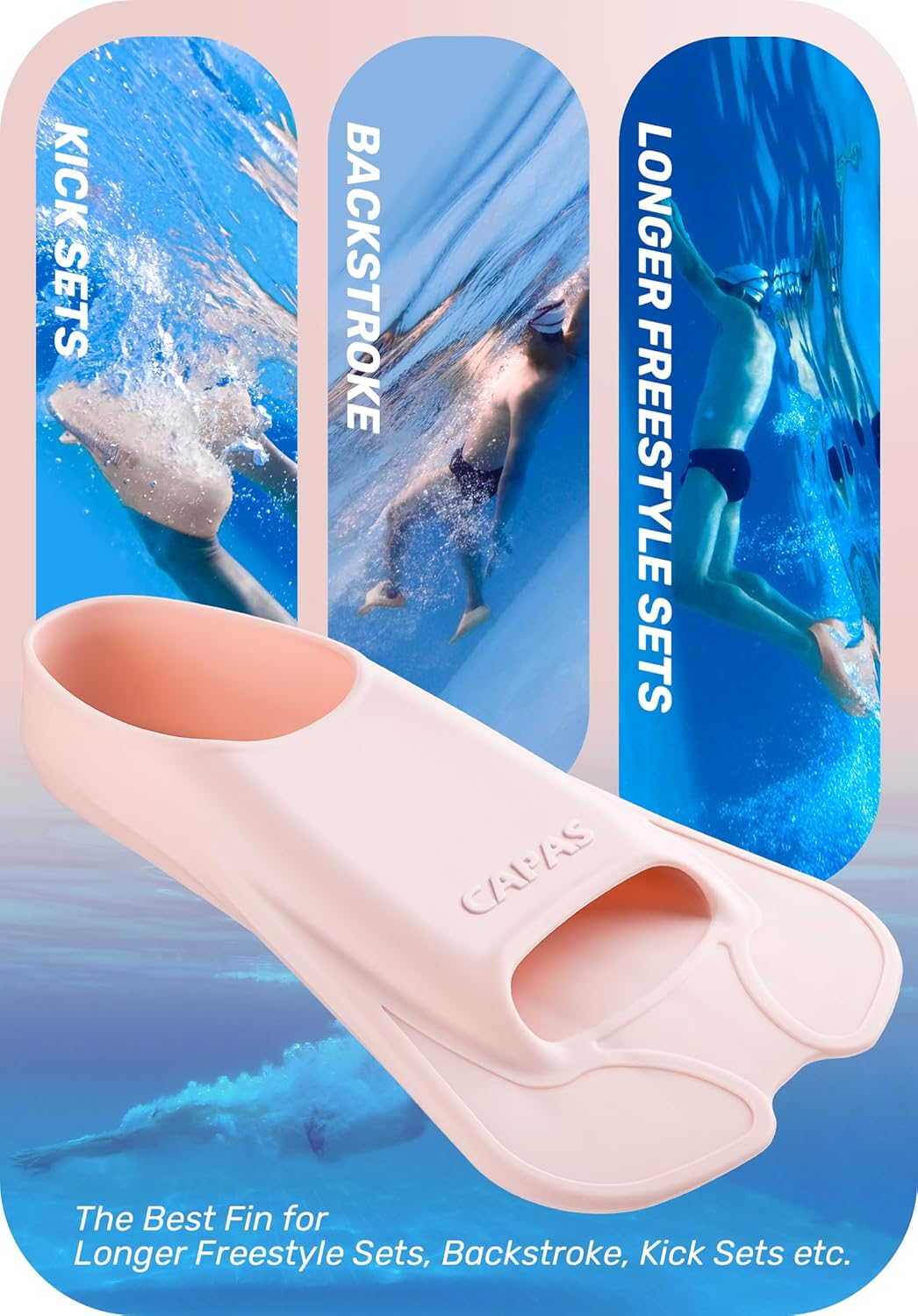 CAPAS Swim Training Fins Comfortable Silicone Lap Swimming Short Blade Floating Flippers with Mesh Bag for Adult Men Women Build Leg Strength