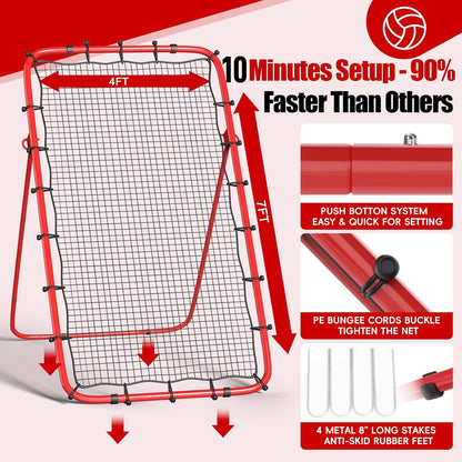 Volleyball Rebounder Net 7x4 Ft, 5-Angle Adjustable Rebounder Net for Practicing Digging, Setting, Spiking, Bounce Back Training Equipment with 2 Target Stripes & Portable Travel Bag for Storage