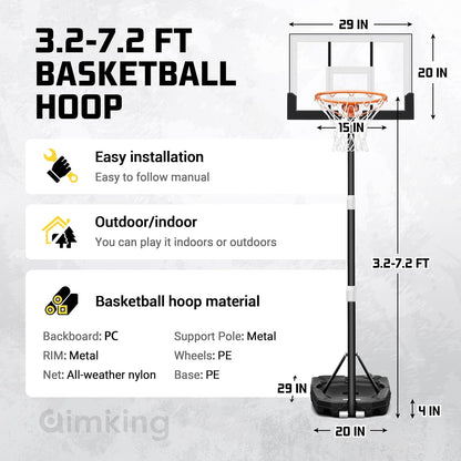 Aimking Basketball Hoop Outdoor 3.3-10FT 5s-Rapid-Adjustable, 40/44 inch Shatterproof Backboard & Enlarged Base, Portable Basketball Hoop & Goal for Kids/Adults/Families in Poolside/Backyard/Indoor