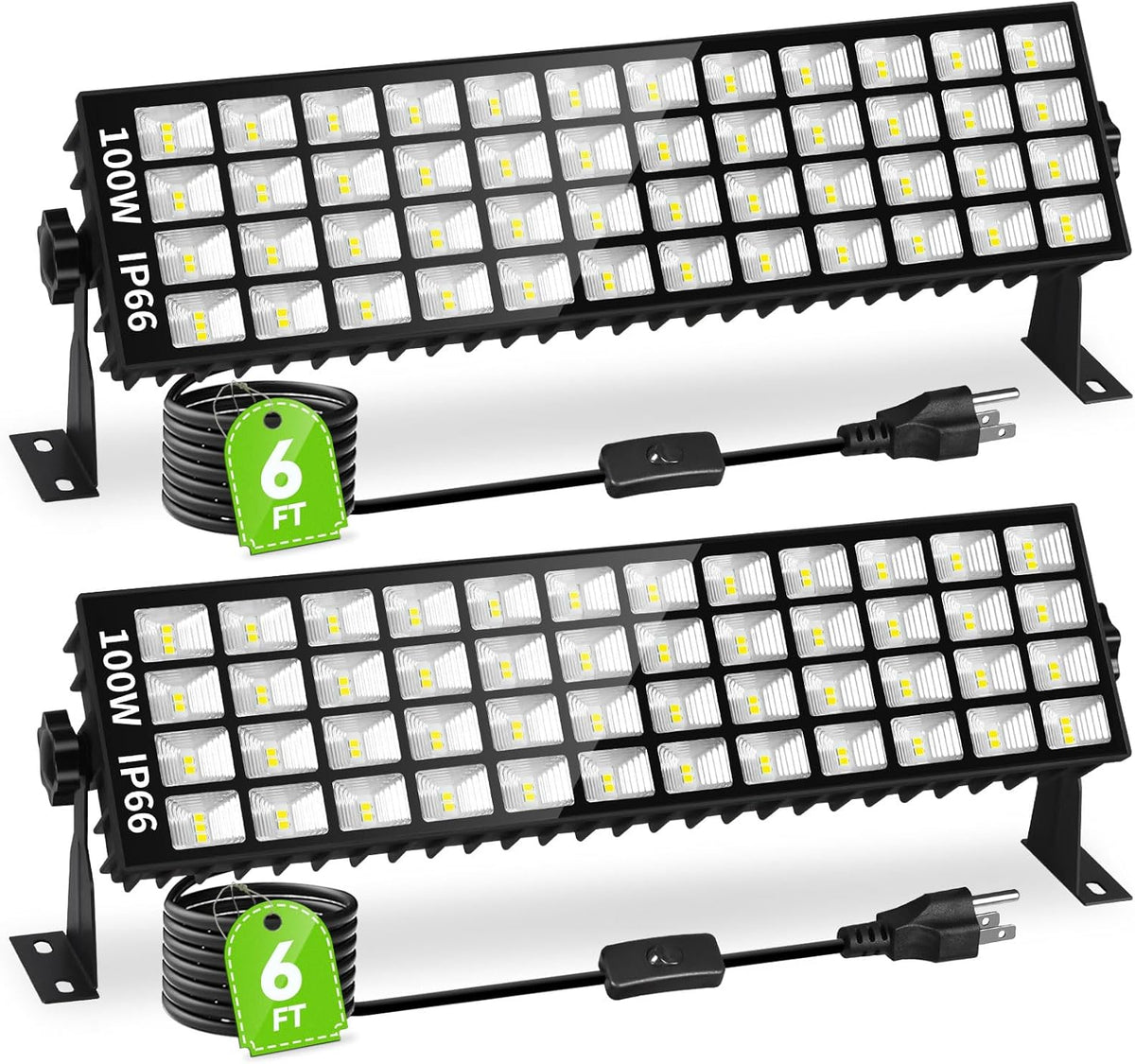 2 Pack LED Shop Lights, 100W 11000LM Plug in Garage Light with 6FT Power Cord, IP66 Waterproof Work Bench Shop Lights for Garage, Workshop, Warehouse, Outdoor, Yard, Garden