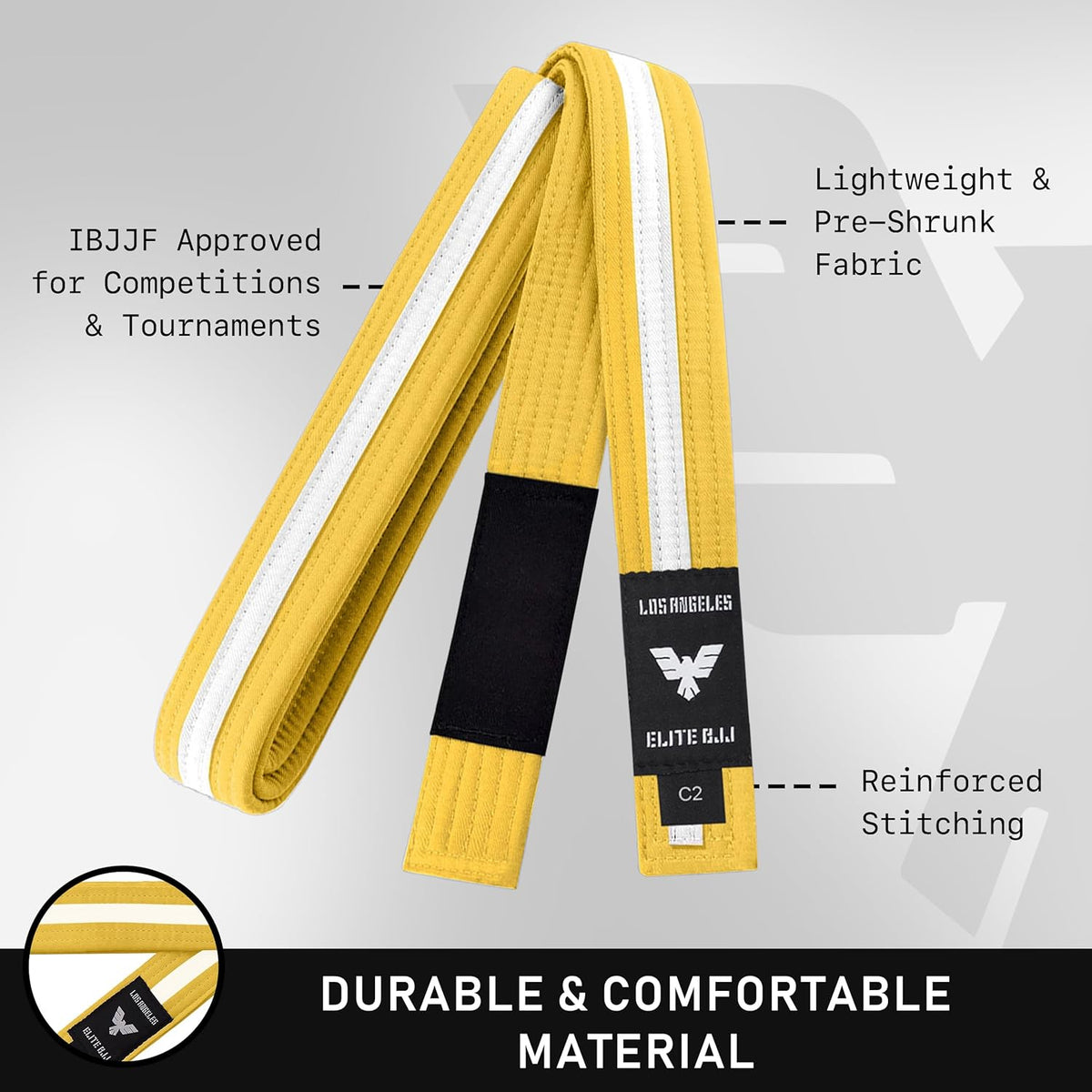 Elite Sports Kids Brazilian Jiu Jitsu Belts Preshurunk Martial Arts Youth BJJ Belts for Girls & Boys with BJJ Ranking Stripes