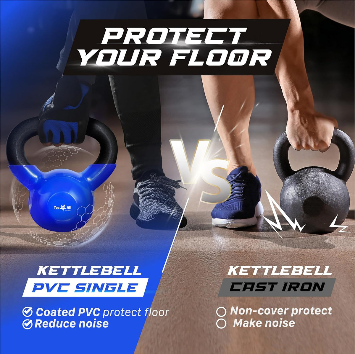 Yes4All 5-100 LB Kettlebells Vinyl Coated Cast Iron for Dumbbell Weights Exercises, Gym, Fitness, Full Body Workout Equipment Push up, Grip and Strength Training