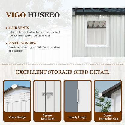 6x3.6FT Storage Shed, Outdoor Galvanized Steel Garden Shed with Lockable Door & Window, Waterproof Metal Tool Storage for Garden, Backyard, Patio, Lawn