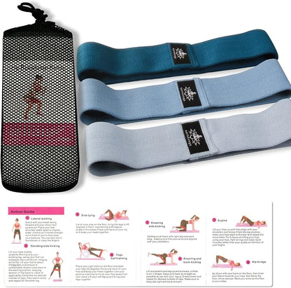 Hatha Yoga Large Resistance Band,14.5" x3.15",Fabric Exercise Loop Bands with Instruction Guide and Carry Bag, Set of 3.