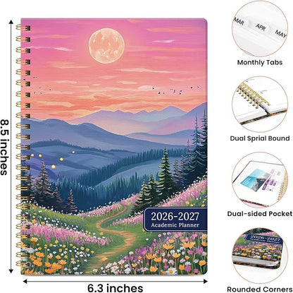 Planner 2026-2027, Academic Year Monthly & Weekly Planner Caledndar, July 2026 - June 2027, Hardcover Large Planning Agenda Book with Tabs for School Office Supplies, 6.3" x 8.5" - Dreamscape Hills